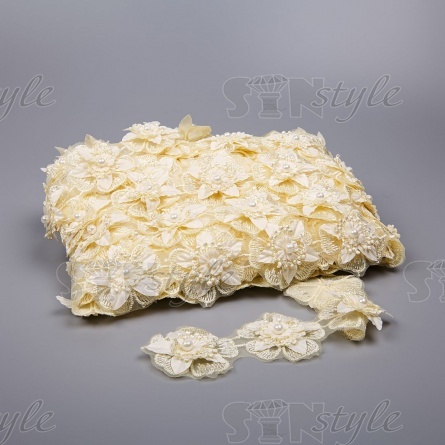 Кружево "Цветочное", ширина 50 мм, цвет шампань, намотка 10 ярдов  фото 1