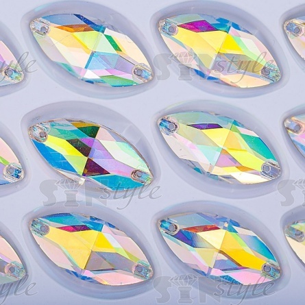 Стразы пришивные стеклянные "лодочка", цвет радужный (голографик), размер 17 мм х 32 мм фото 3