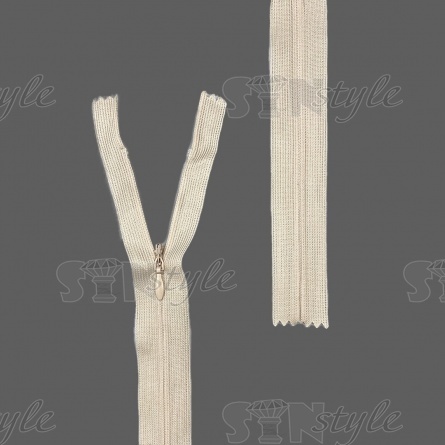 Молния спираль, тип 3, потайная, неразъемная, основа капрон, длина 50 см, цвет 185 (бежевый), бегунок цвета основы фото 1