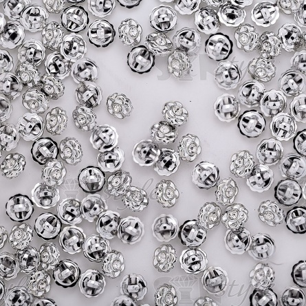 Пуговица пластиковая на ножке, в форме цветка, цвет серебряный, белая страза в центре, размер 18L фото 3