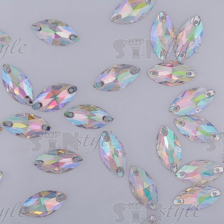 Стразы пришивные стеклянные, форма лодочка, цвет радужный (голография), размер 10 мм х 19 мм  фото 3