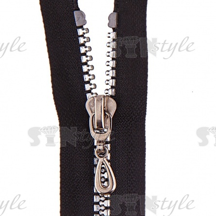 Молния трактор, тип 5, разъемная, основа нейлон, длина 75 см, цвет 322 (черный), звенья металлизированные, цвет серебристый, бегунок никель фото 2