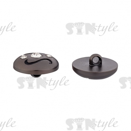 Пуговица пластиковая на ножке, форма полусферы, цвет темный никель с черными завитками и белыми стразами, 34L фото 2