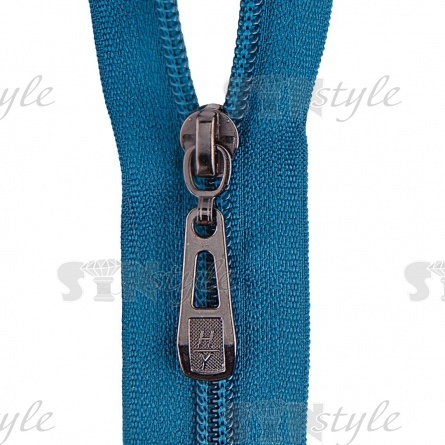 Молния спираль, тип 5, разъемная, длина 80 см, цвет 275 (темно-бирюзовый), бегунок темный никель фото 2