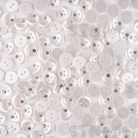 Пуговица пластиковая на два прокола, размер 18L, цвет белый+белая страза фото 3