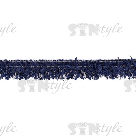 Декоративная тесьма букле с бахромой, отделана золотым люрексом, цвет темно-синий, ширина 35 мм, намотка 45 ярдов фото 2