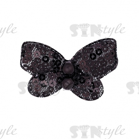 Аппликация 3D "Бабочка", цвет черный+черные бусины, размер 40х30 мм фото 1