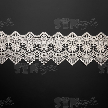 Кружево ажурное с причудливым узором и фестонами по краям, ширина 125 мм, цвет белый, намотка 14,5 ярдов фото 2