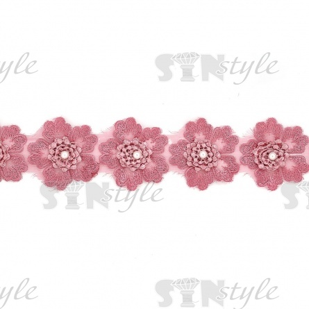 Цветочки из капроновой ленты, размер 55 мм, цвет грязно-розовый, намотка 20 ярдов, 17 шт/ярд фото 2