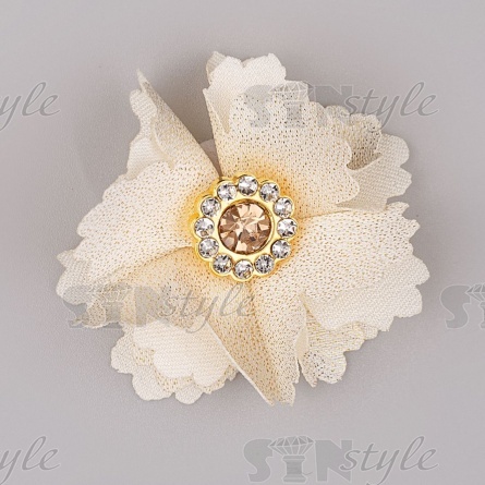 Цветочки декоративные со стразами, цвет шампань, диаметр 35 мм. фото 1