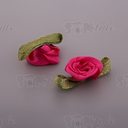 Цветочек из атласной ленты, фуксия, размер 15 мм фото 2