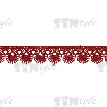 Кружево ажурное, тонкая изящная нежная гирлянда с причудливым узором и резными краями, ширина 15 мм, цвет бордовый, намотка 10 ярдов  фото 1
