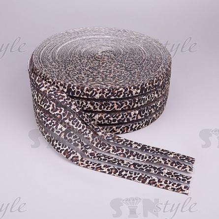 Резинка декоративная с прозрачными вставками и анималистическим принтом, ширина 70 мм, цвет белый+коричневый, намотка 50 ярдов фото 3
