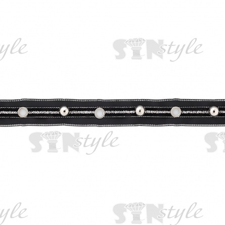 Декоративная тесьма с люверсами и стразами,  цвет черный, ширина 25 мм, намотка 15 ярдов фото 1