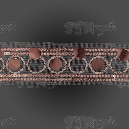 Тесьма из пайеток на сетке, цвет грязно-розовый, ширина 50 мм, намотка 10 ярдов фото 2