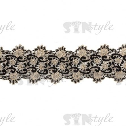 Кружево ажурное, ширина 93 мм, цвет золотой+черный, намотка 10 ярдов фото 1