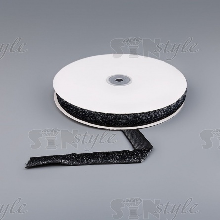 Лента бархатная с люрексом, ширина 20 мм, цвет черный+серебряный, намотка 50 ярдов фото 3