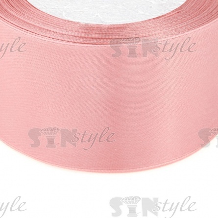 Декоративная лента атласная, ширина 50 мм, намотка 25 ярдов,  цвет пыльно-розовый (№075) фото 2