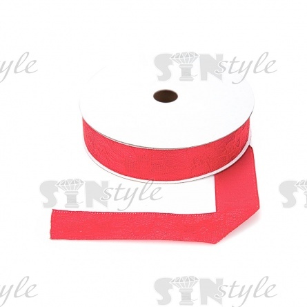Декоративная лента двухслойная, цвет красный, ширина 25 мм, намотка 20 ярдов фото 1