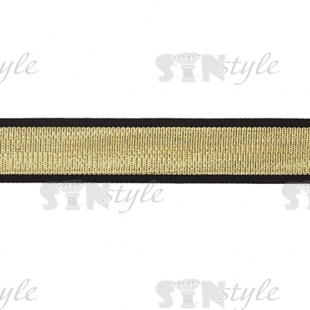 Декоративная репсовая тесьма, цвет черный+золотой, ширина 25 мм, намотка 50 ярдов фото 1