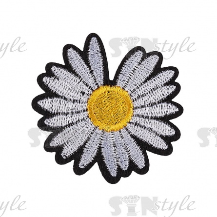 Термоаппликация "Ромашка", диаметр 48 мм, цвет серый/основа белая фото 1