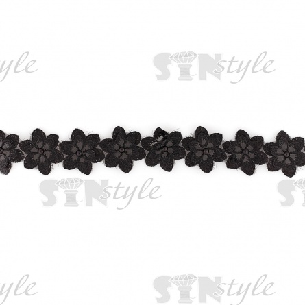 Цветочки из капроновой ленты, размер 45 мм, намотка 20 ярдов, цвет черный (#6)  фото 2