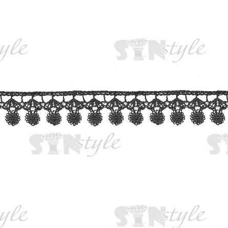 Кружево ажурное, нежная тонкая цветочная гирлянда с резным краем, ширина 20 мм, цвет черный, намотка 15 ярдов фото 1