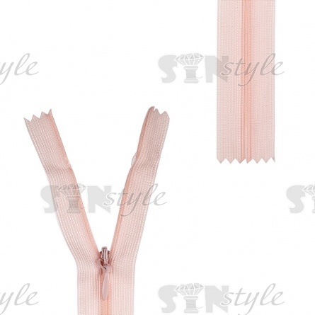 Молния спираль, тип 3, потайная, неразъемная, основа капрон, длина 50 см, цвет 344 (бежево-розовый), бегунок цвета основы фото 2