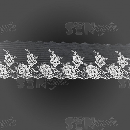 Нежное воздушное кружево на сетке с цветочными мотивами и фигурным краем, цвет белый, ширина 80 мм, намотка 15 ярдов фото 2