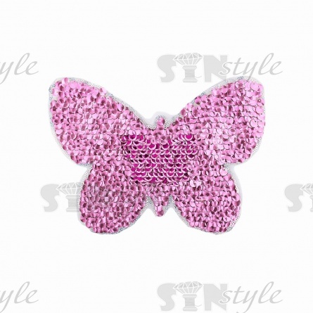 Аппликация на сетке из пайеток "Бабочка", размер 225х165 мм, цвет розовый+золотой фото 1