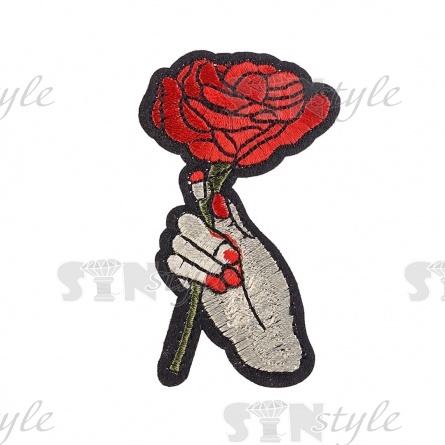 Термоаппликация "Цветок", размер 43х75 мм, цвет красный+белый/основа черная фото 1