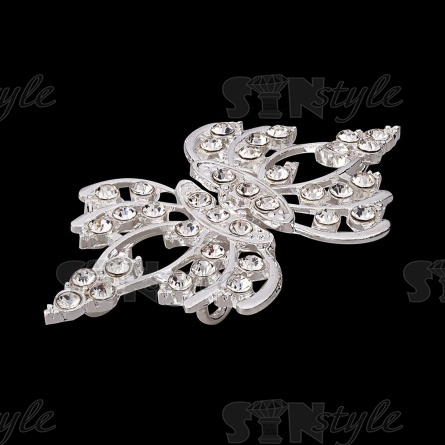 Застежка металлическая, цвет серебряный+стразы белые, размер 58х32 мм фото 3