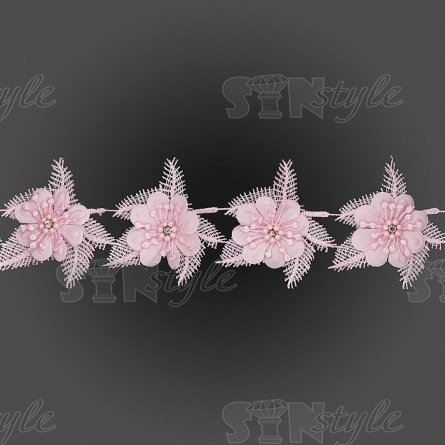 Кружево "Цветочное", воздушная цветочная гирлянда с белой стразой в середине цветка, ширина 80 мм, намотка 10 ярдов, цвет розовый   фото 3