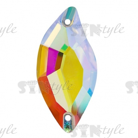 Стразы пришивные стеклянные "лепесток", цвет радужный (голография), размер 10 мм х 20 мм фото 1
