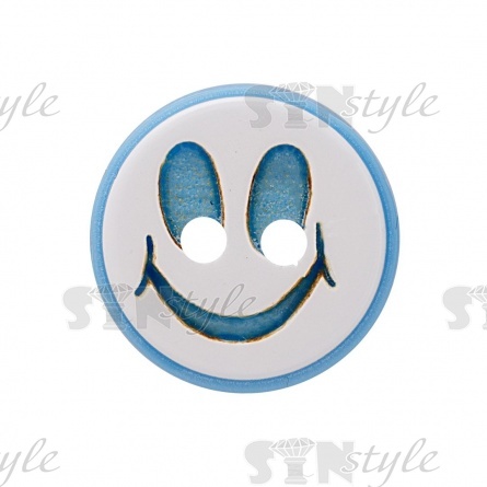 Пуговица пластиковая на два прокола "Смайлик", размер 20L, цвет голубой фото 1