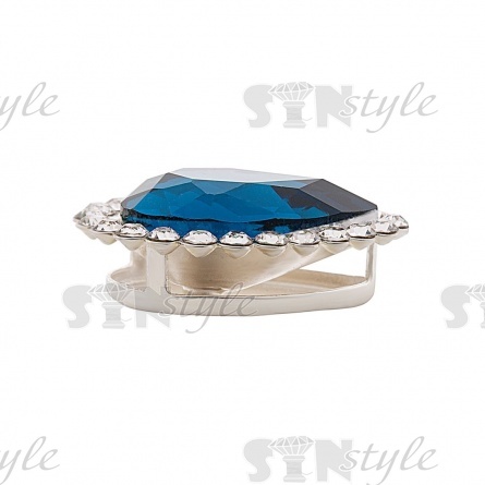 Стразы пришивные стеклянные в оправе, форма капля, цвет серебро+темно-бирюзовый+белый, размер 10х14 мм,112 шт/уп фото 2