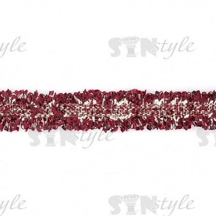 Декоративная тесьма букле с люрексом и бахромой, ширина 25 мм, цвет бордовый, намотка 45 ярдов фото 1