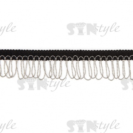 Декоративная тесьма с  бахромой отделочная, ширина 40 мм, цвет черный+цепочка цвет никель, намотка 25 ярдов фото 1