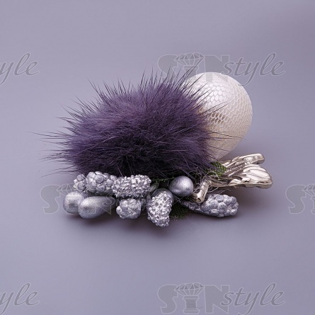 Цветочки декоративные с натуральным мехом, цвет серый, размер 40 мм,  фото 2