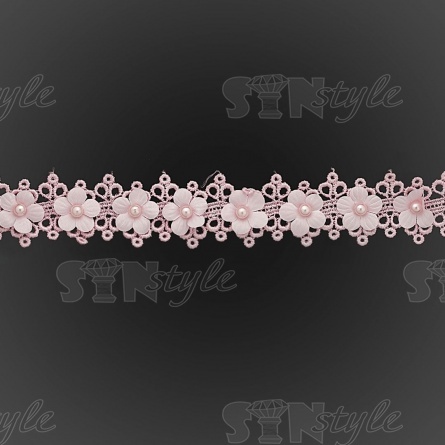 Кружево ажурное с цветами и бусинами, ширина 30 мм, намотка 10 ярдов, цвет розовый (№4) фото 2