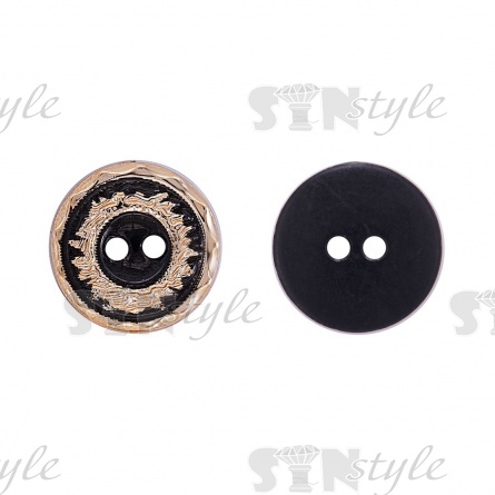 Пуговица пластиковая на два прокола, размер 20L, цвет золотой/черный фото 1