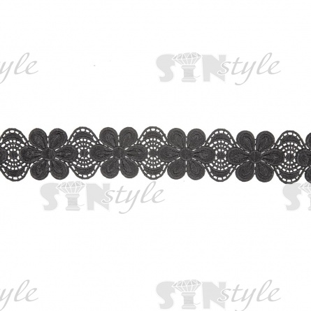 Кружево ажурное, нежная цветочная гирлянда с резными крами, ширина 55 мм, цвет черный, намотка 15 ярдов  фото 2