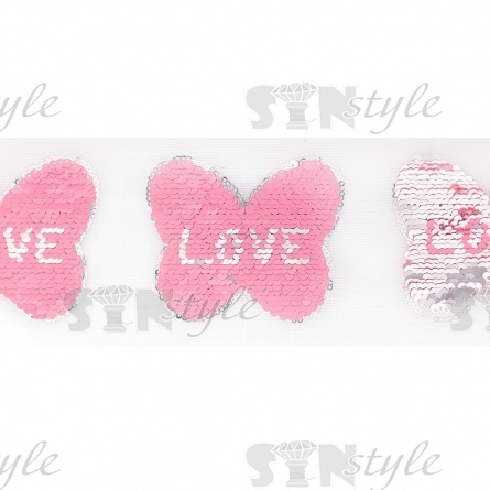 Аппликация на сетке из пайеток "Бабочка", размер 85 х 80 мм,цвет розовый+серебряный, рулон 82 шт. фото 1