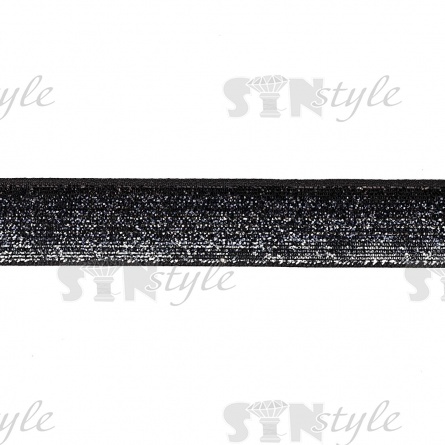 Лента бархатная с люрексом, ширина 20 мм, цвет черный+серебряный, намотка 50 ярдов фото 1