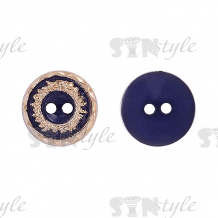 Пуговица пластиковая на два прокола, размер 20L, цвет золотой/темно-синий фото 1