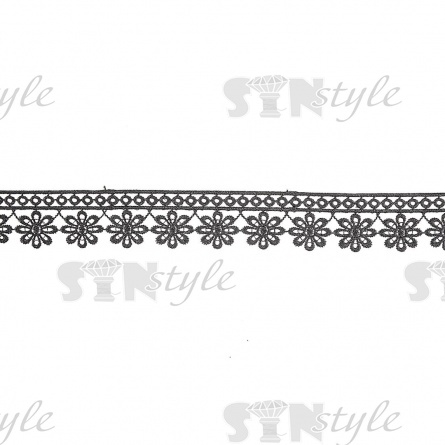 Тонкое ажурное кружево с цветочным орнаментом, ширина 35 мм, цвет черный, намотка 10 ярдов  фото 2