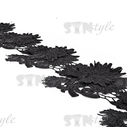 Объёмное цветочное кружево, ширина 120 мм, цвет черный, намотка 15 ярдов фото 3