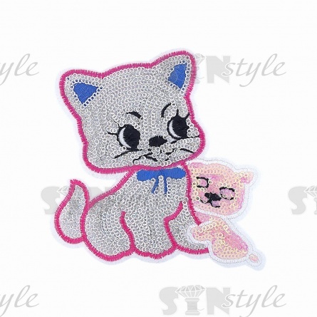 Термоаппликация "Кошка" с пайетками, размер 115х120 мм фото 1