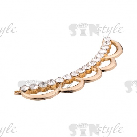 Декоративное украшение пришивное металлическое, цвет золото+белые стразы,  размер 95х25 мм фото 2