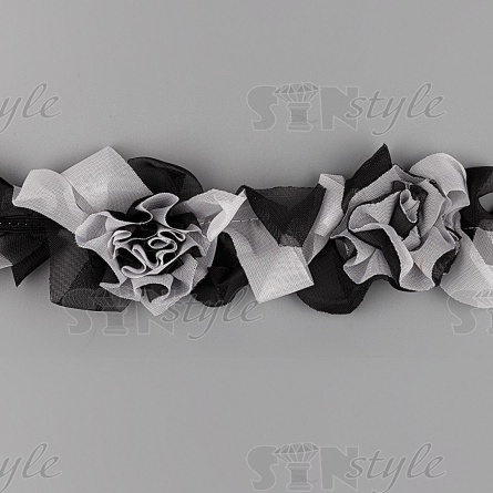 Кружево из капроновой ленты на резинке, ширина 45 мм, цвет черный+белый (19), намотка 10 ярдов            фото 2